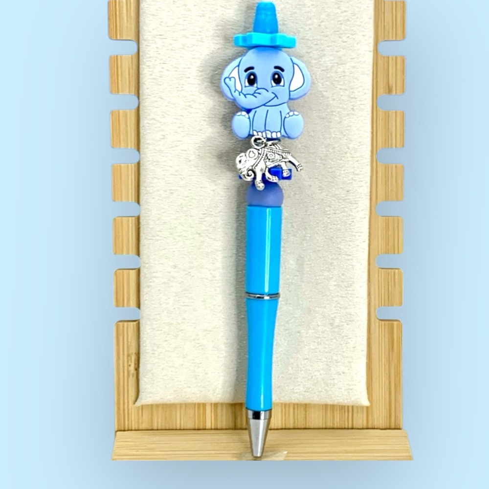 Elephant Baby Blue With Silver Beaded Ink Pen Handcrafted